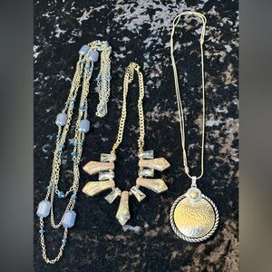 Lot of 3 Statement Necklaces Layered Beaded Medallion Dichroic Glass & Crystal